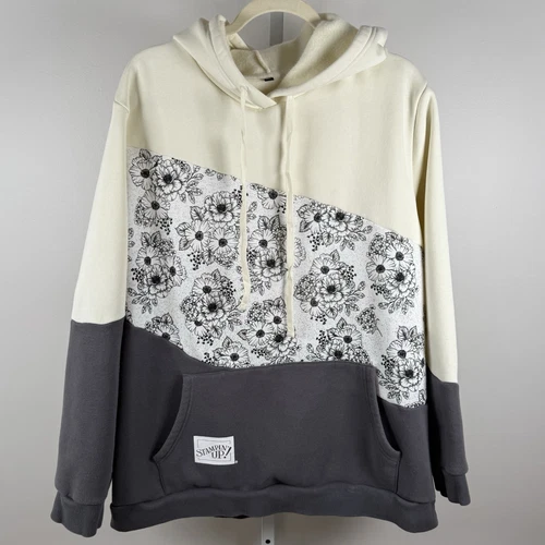 OFF WHITE Felpa con cappuccio Stampin Up Abagail Rose 3X fiori crema grigio bianco ottime condizioni