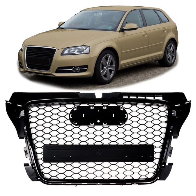 Calandre noir brillant look RS3 pour AUDI A3 8P2 phase 2 + sportback de 04/2008 - Photo 1/1