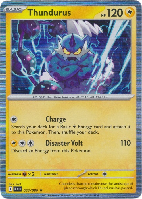 Thundurus 033/086 Rare Black Bolt Pokemon Holo Lightly Played