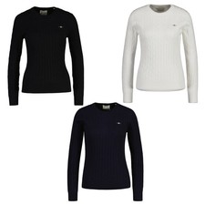 GANT womens sweater-stretch cotton cable C-ne...
