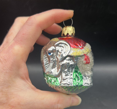 VTG West Germany Mercury Glass Ornament Elephant Red Gold Glitter Xmas Decor