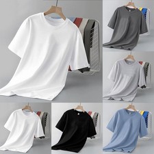 Slim Summer T Shirt for Men Short Sleeve Solid Color Round Neck Casual