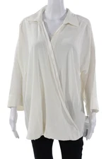 Lafayette 148 New York Women Tunic Collared 3/4 Sleeve Silk White Size XL