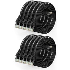 10 PCS 3 FT Black Cat 6 Flat Ethernet Cable Snagless RJ45 Network LAN Cord