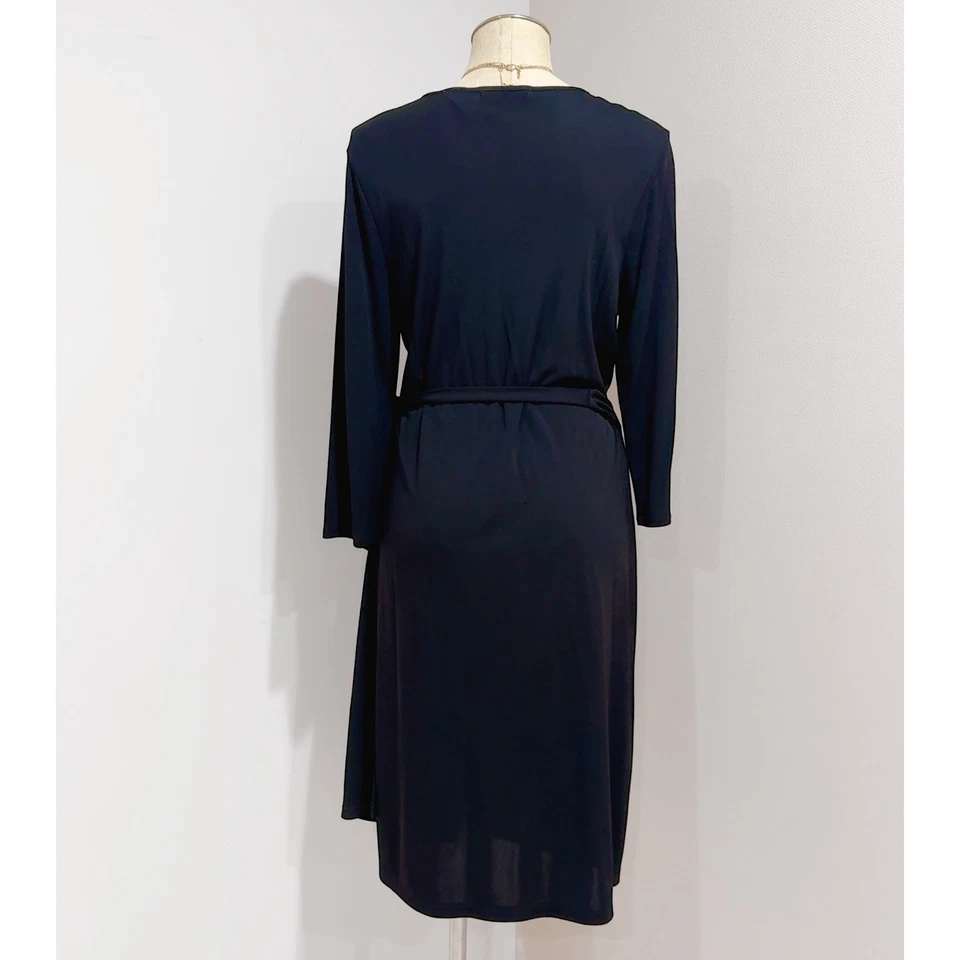 Vestido envolvente midi elástico manga 3/4 negro Liz Claiborne para mujer talla L Foto 2 de 4