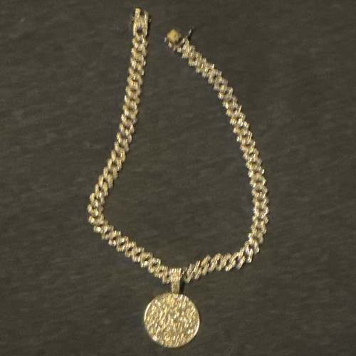 Gold Plated Hip Hop Curb Link Chain Necklace with Pendant.       "Brand New"