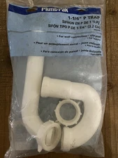 Plumb Pak PP20941, 1 1/4 Inch Slip Joint, PVC P Trap, White