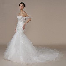 Mermaid Sweetheart Wedding Dress Off Shoulder Sexy Train Vintage Boho Bride Gown