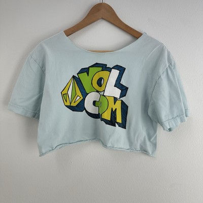 Volcom Skater Light Blue Mint Cropped Off the Shoulder Tee Youth XL