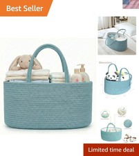 Elegant Lake Blue Diaper Caddy Organizer with Cotton Rope  3 Compartments