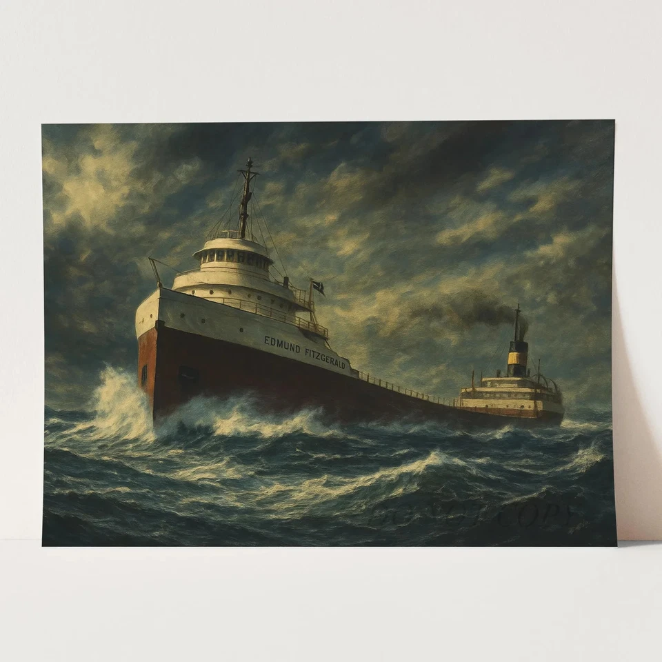 Pintura de carguero de los Grandes Lagos Edmund Fitzgerald arte de pared impresión de póster Foto 3 de 4