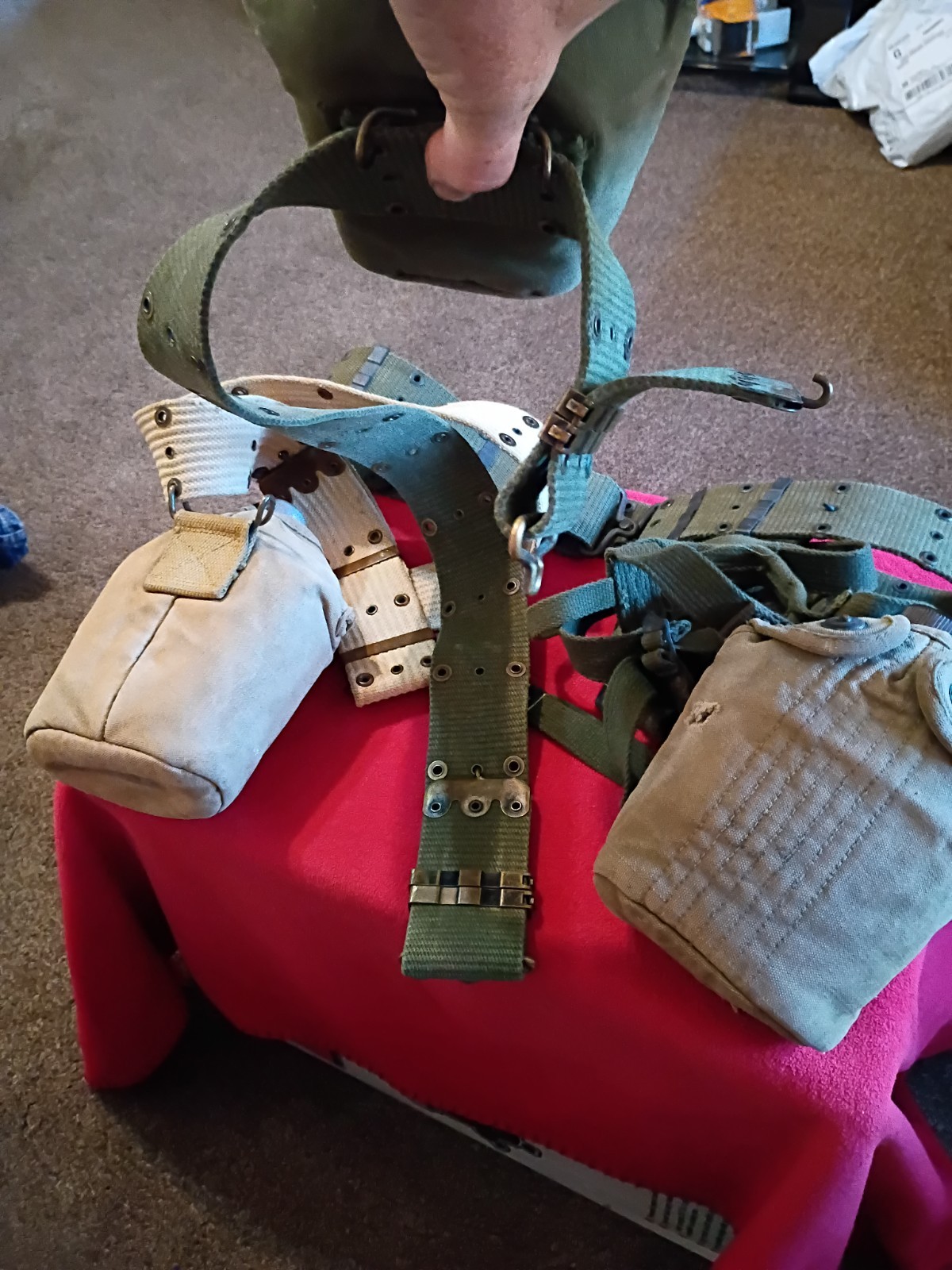 WWI WW2 US Field Gear Lot  Belts canteens And Miscellaneous Large Military Lot 