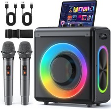 Karaoke Machine with 2 Wireless Rechargeable Microphones: Portable Bluetooth Spe