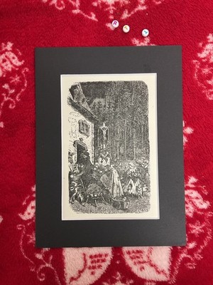 Seltener Original 1874 Kunstdruck Holzstich Stil, von GUSTAVE DORE, montiert