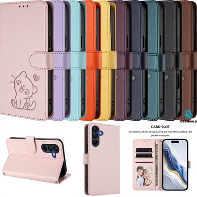 Für Samsung A07 A17 A16 A06 A15 A34 Herz Katze geprägt Wallet Case Handy Hülle