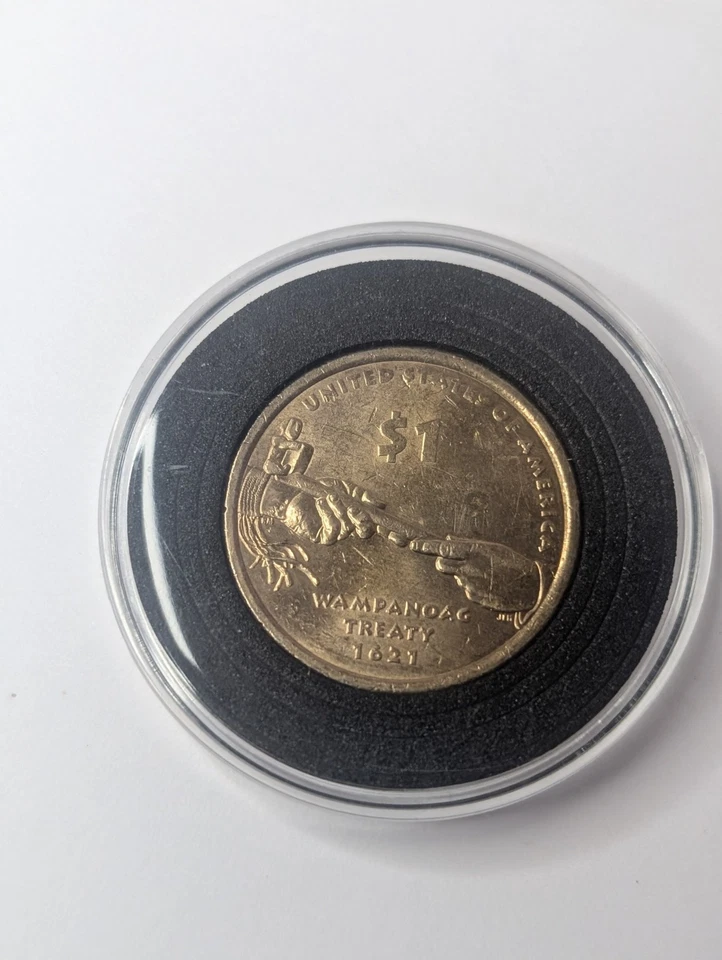 USA One Dollar Sacagawea Coin Wampanoag Treaty 1621 Rare Circulated✅ - Image 4 of 4
