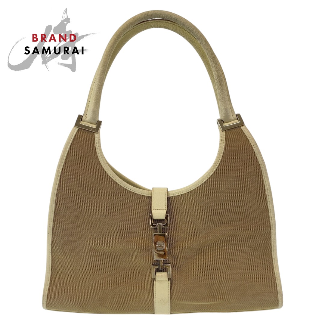 Gucci Jackie Shoulder Bag Beige White Silver Canvas Used