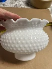 Vintage  WHITE Milk glass HOBNAIL GAS KEROSENE LAMP SHADE Scalloped Top Opening