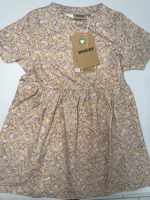 Wheat Mädchenkleid 116 beige lila rosa  Kurzarm Rundhals Frühling Skandi Mode