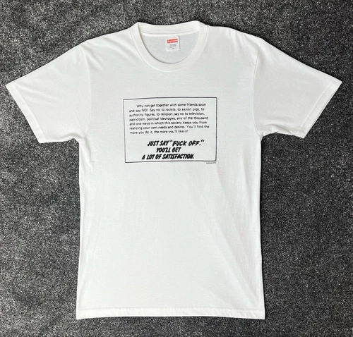 SUPREME JUST SAY NO /satisfaction Tee Shirt, BLANC ExcellentCond Taille Medium