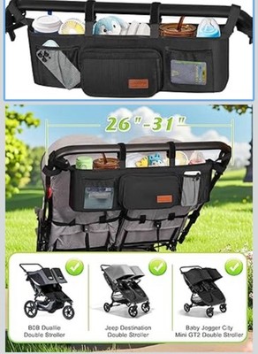    Guiseapue Double Stroller Organizer with 2 Insulated Cup Holders