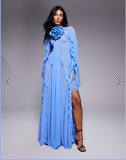 ASOS DESIGN corsage extreme ruffle maxi dress in blue