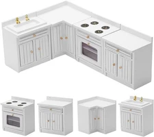 1/12 Dollhouse Miniature Kitchen Cabinet Set Integrated Stove Cupboard Furniture