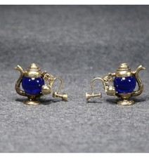 unique vintage costume jewelry blue glass tea pot screw back earrings