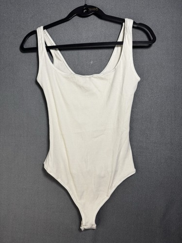 SKIMS Ribbed Bodysuit Womens Large White Scoop Neck Stretch Cotton