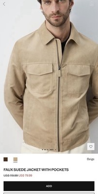 Mango MNG Faux Suede Men s Jacket With Pockets Size Small