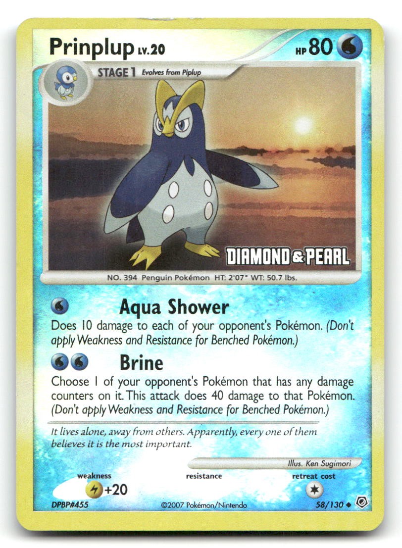 Prinplup 58/130 Diamond & Pearl Reverse Holo DMG Pokemon
