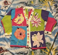 Vintage Handknits By Storybook Knits Park 3D EUC Grandma Cardigan Sweater Size L