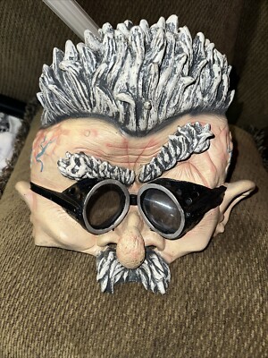 2002 Halloween Mad Scientist Professor Exposed Brain Einstein Goggle Mask