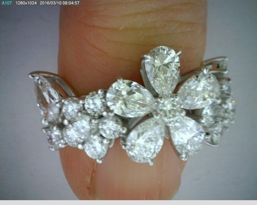 3,5 ct Birnenform & runder Diamant Ring Platin Blumen Band GIA zertifiziert F VS - Bild 6 von 15
