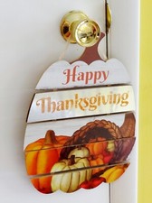 Slatted HAPPY THANKSGIVING PUMPKIN HANGING SIGN Wood Plaque Slats Orange Wooden