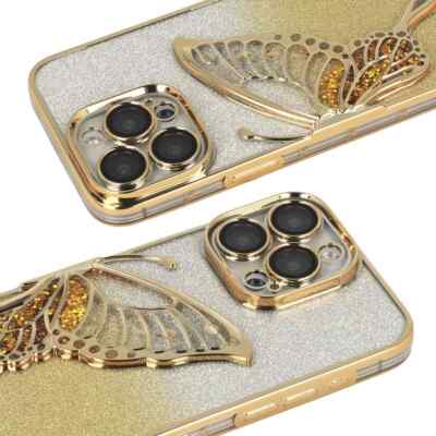 FÜR APPLE IPHONE 15 PRO - Liquid Brokat MUSTER Schutz Tasche Case Hülle GOLD
