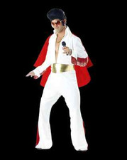 Adult 1950 60s King of Rock N Roll Costume Jumpsuit Presley Glasses Fancy Dress 