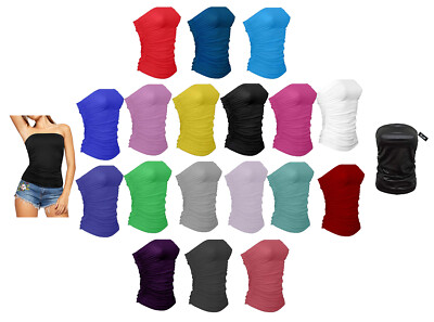 Damen ärmellos Boob Röhre Bandeau trägerlos gerafft Trägertop Übergröße T-Shirt