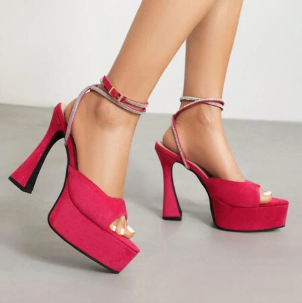 Damen Sommer Plateau Knöchelriemen Sandalen High Heel Schuhe Peeptoe Laufstege  - Bild 4 von 4