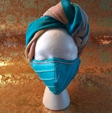 WOMEN S OCEAN WAVE TURQUOISE BLUE COTTON AND RHINESTONE FACE MASK OSFM