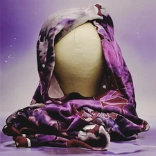 Liz Claiborne Purple Pink Silver Burgundy Floral Rectangle Velour Scarf Oversize