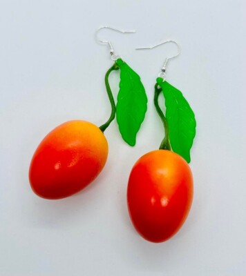 Einzigartige GROSSE MANGOOHRRINGE handgefertigt REIF realistisch OBST Lebensmittelschmuck SÜSS!