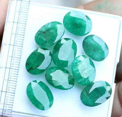 Natural Oval Cut Zambian Green Emerald Faceted Loose Gemstone Lot 47.50 Ct