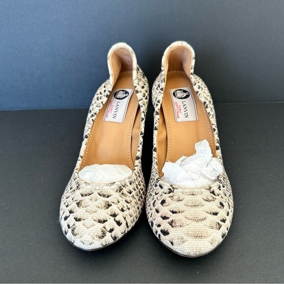 Lanvin Beige/Brown Python Print Canvas Pumps Size… - image 6
