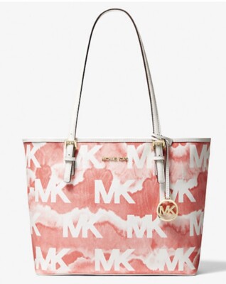 Michael Kors JST Shibori Print Red/Pink/White Logo Medium Tote Shoulder Bag-NWOT
