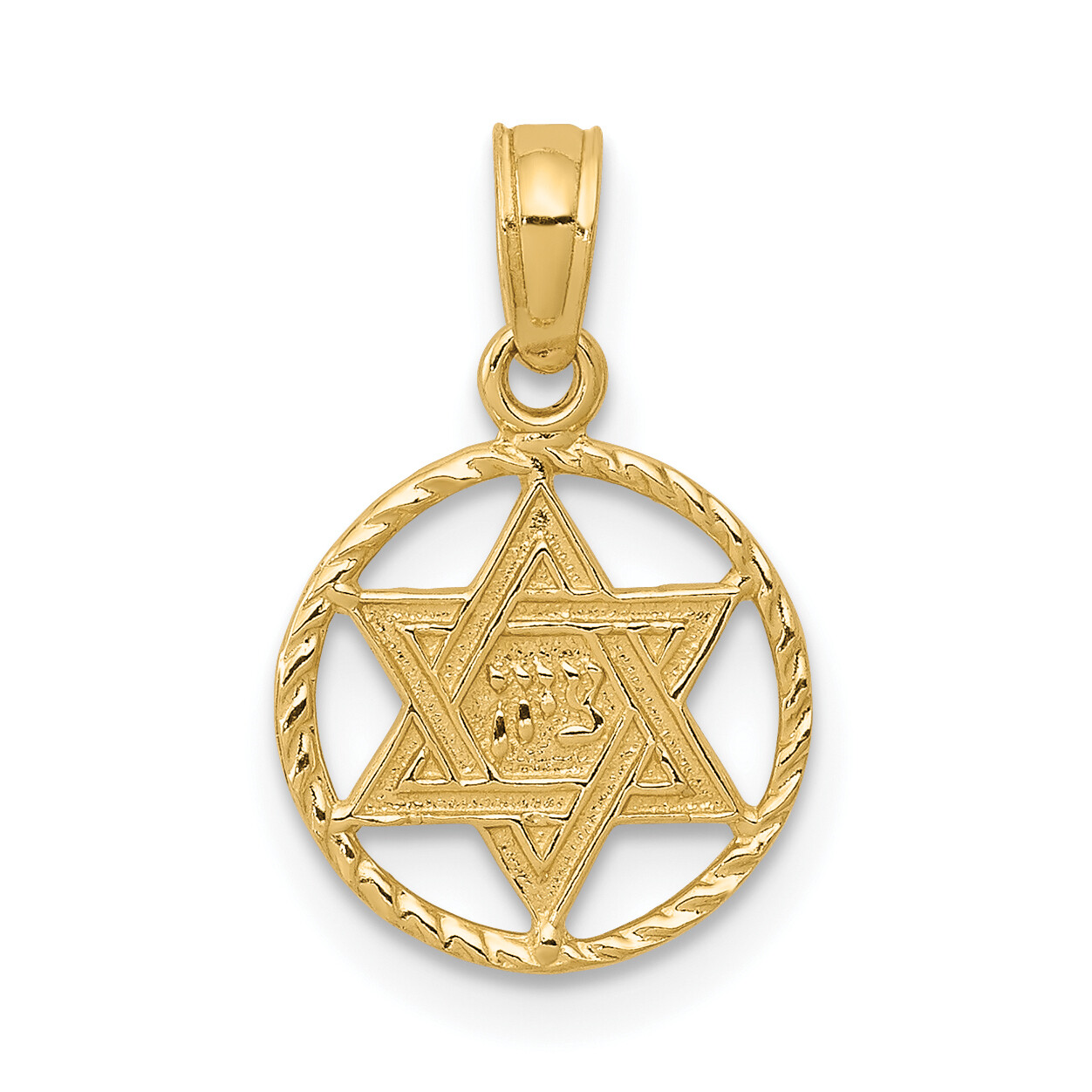 Avariah Solid 14K Yellow Gold Star of David in Circle Frame Pendant - 18mm