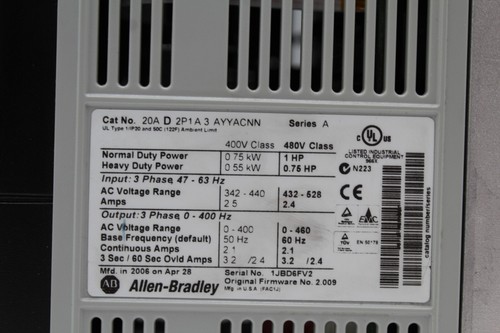 Allen Bradley 20AD2P1A3AYYACNN Power Flex 400 - Picture 3 of 4