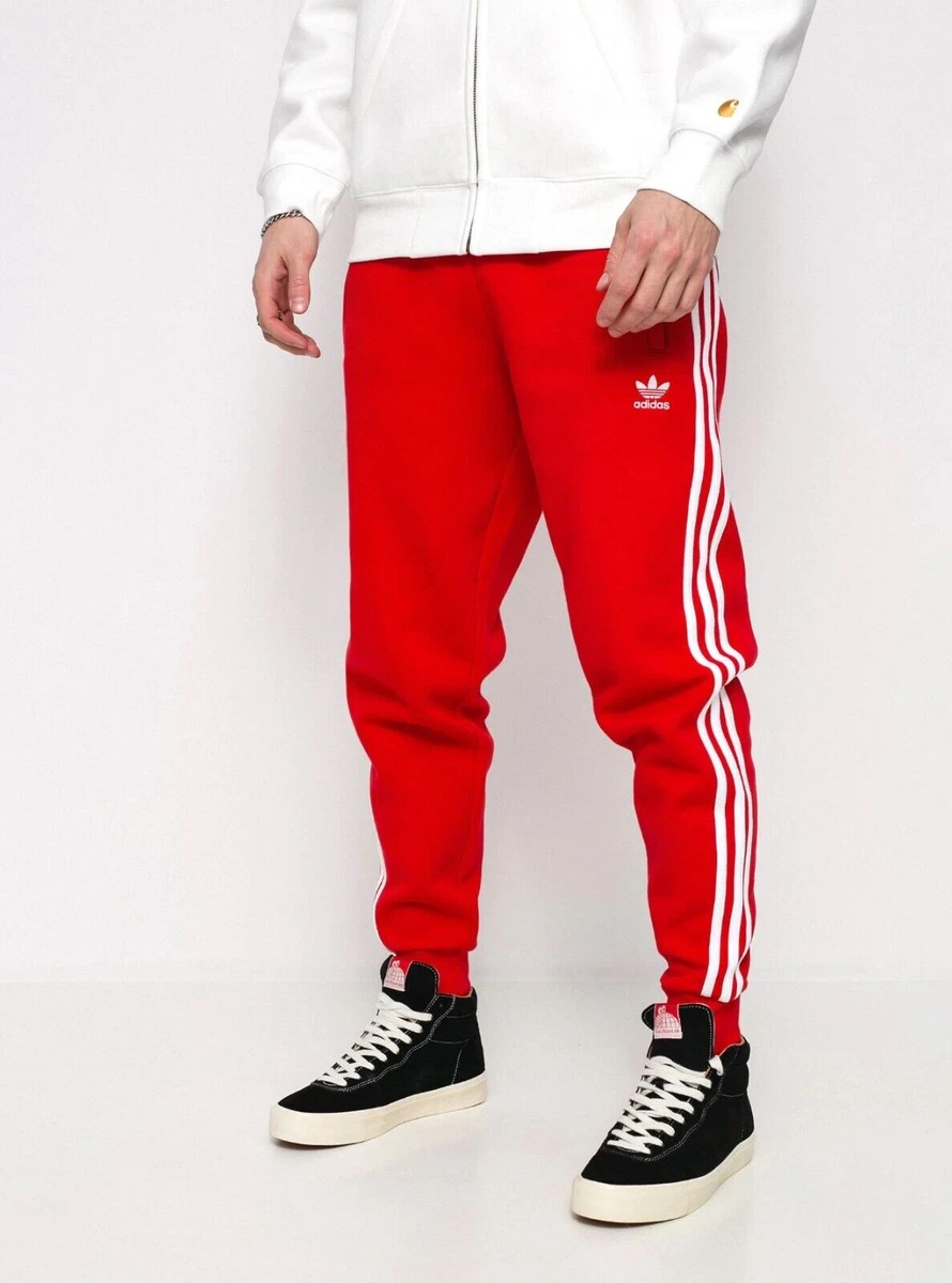 NEW MENS ADIDAS ORIGINALS 3 STRIPES CUFFED TREFOIL PANTS SIZE 2XL HF2100 RED