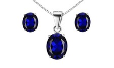 Sapphire Blue CZ Princess-Style Pendant Necklace & Earrings Jewelry Set — listing 2