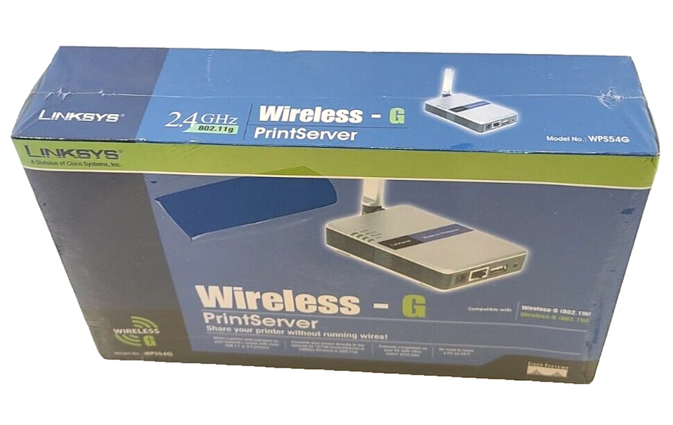 E-1 Linksys Wireless G Print Server Model WPS54G 2.4GHz 802.11g Brand New in Box - Image 2 of 4